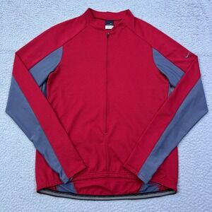 Nike‎ Sphere Dry Jersey XL Red/Gray Long Sleeve Cycling Shirt ¾ Zip Up Pullover